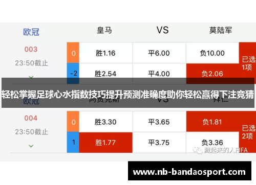 轻松掌握足球心水指数技巧提升预测准确度助你轻松赢得下注竞猜